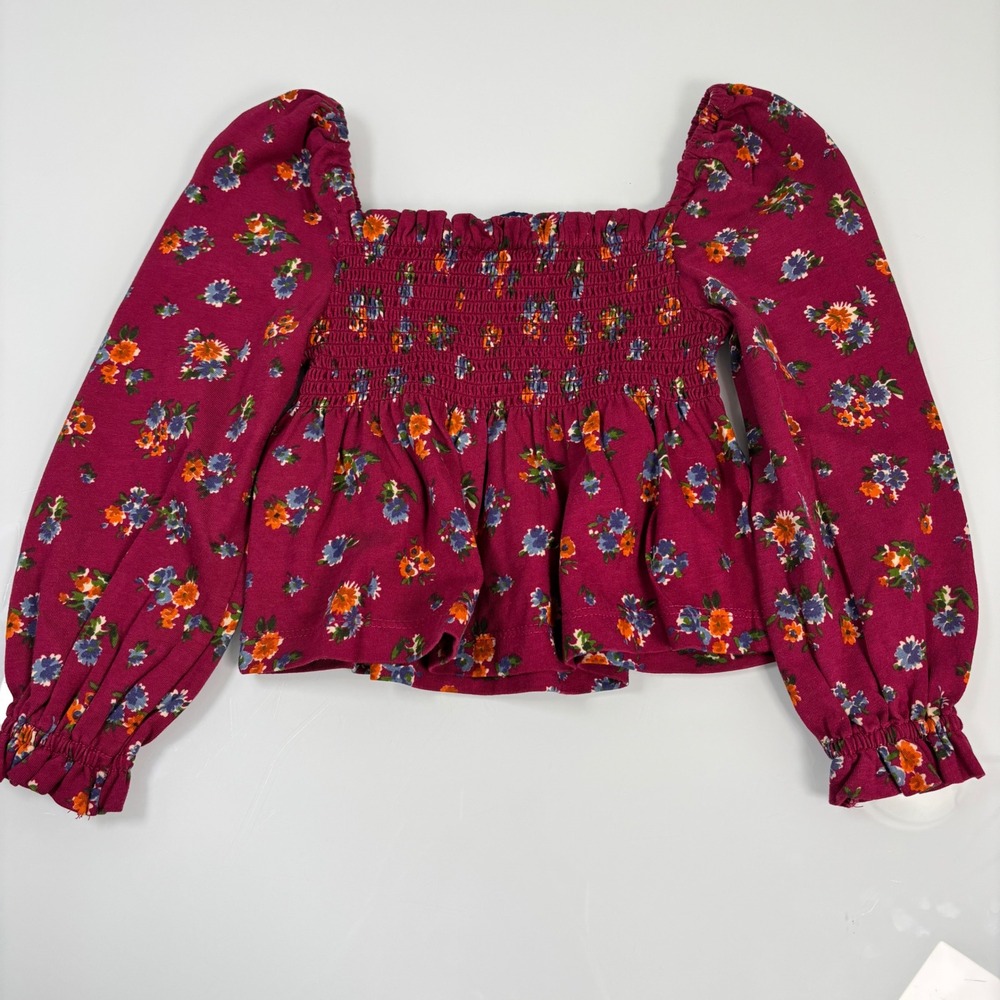 Polo Ralph Lauren Girls 2 Floral Smocked Peplum Top NEW Boho Puff Sleeve